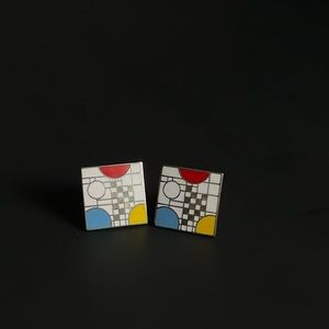 Vintage ACME Studio FRANK LLOYD WRIGHT "Coonley Playhouse" Enamel Cufflinks EUC